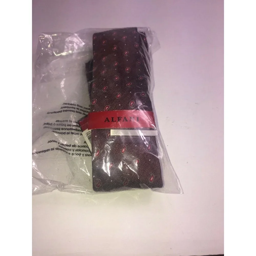 Alfani Dark Red Pine Vine Print Tie